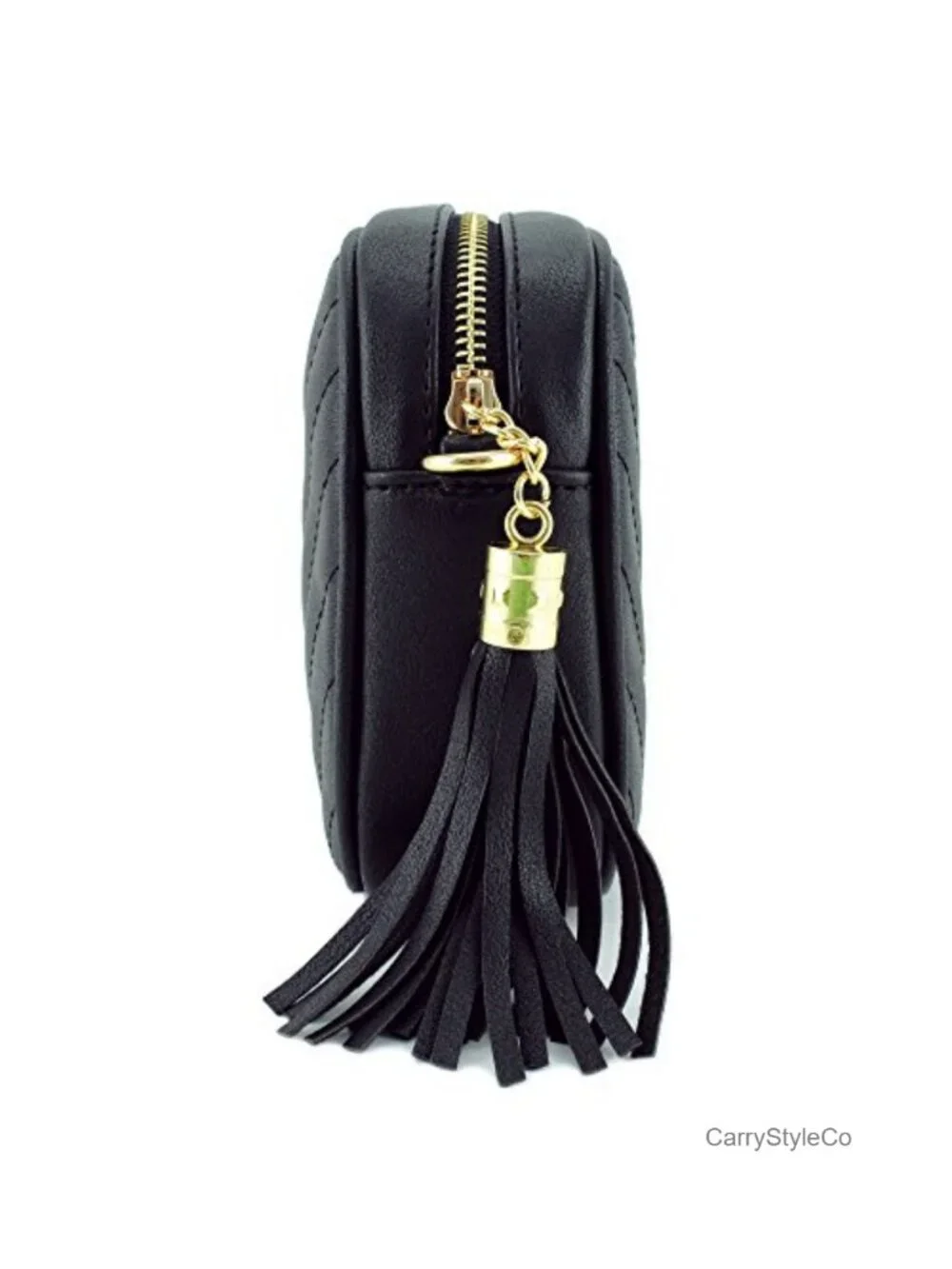 Vegan Faux Leather Crossbody Bag with Gold Chain Tassel Zipper, Adjustable Strap